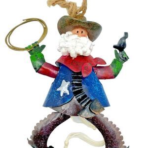 NEW Western Cowboy Ornament Sheriff Marshal Pull String 5" Tall Metal Rustic